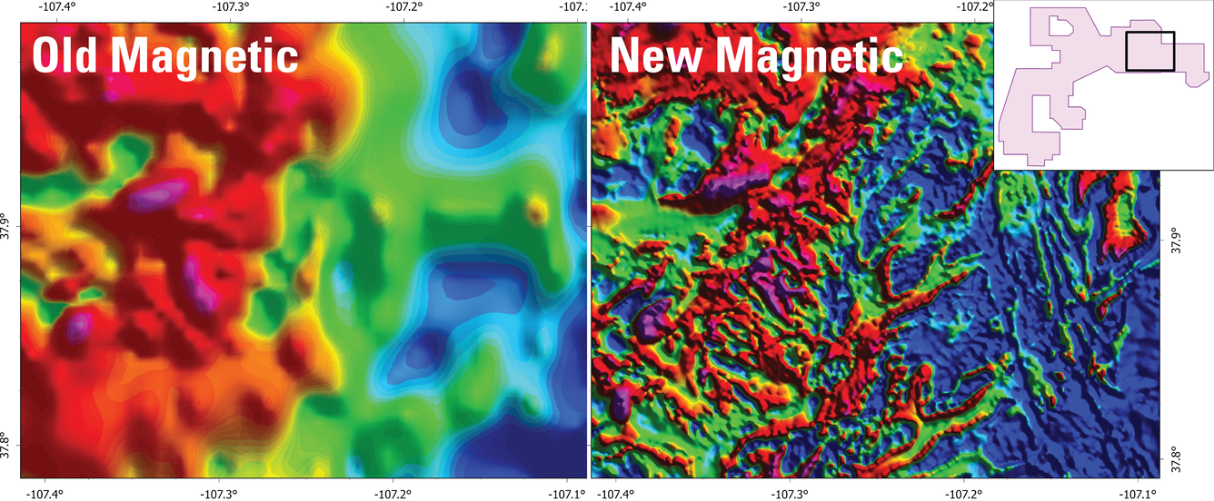 side by side plots of old and new magnetic data