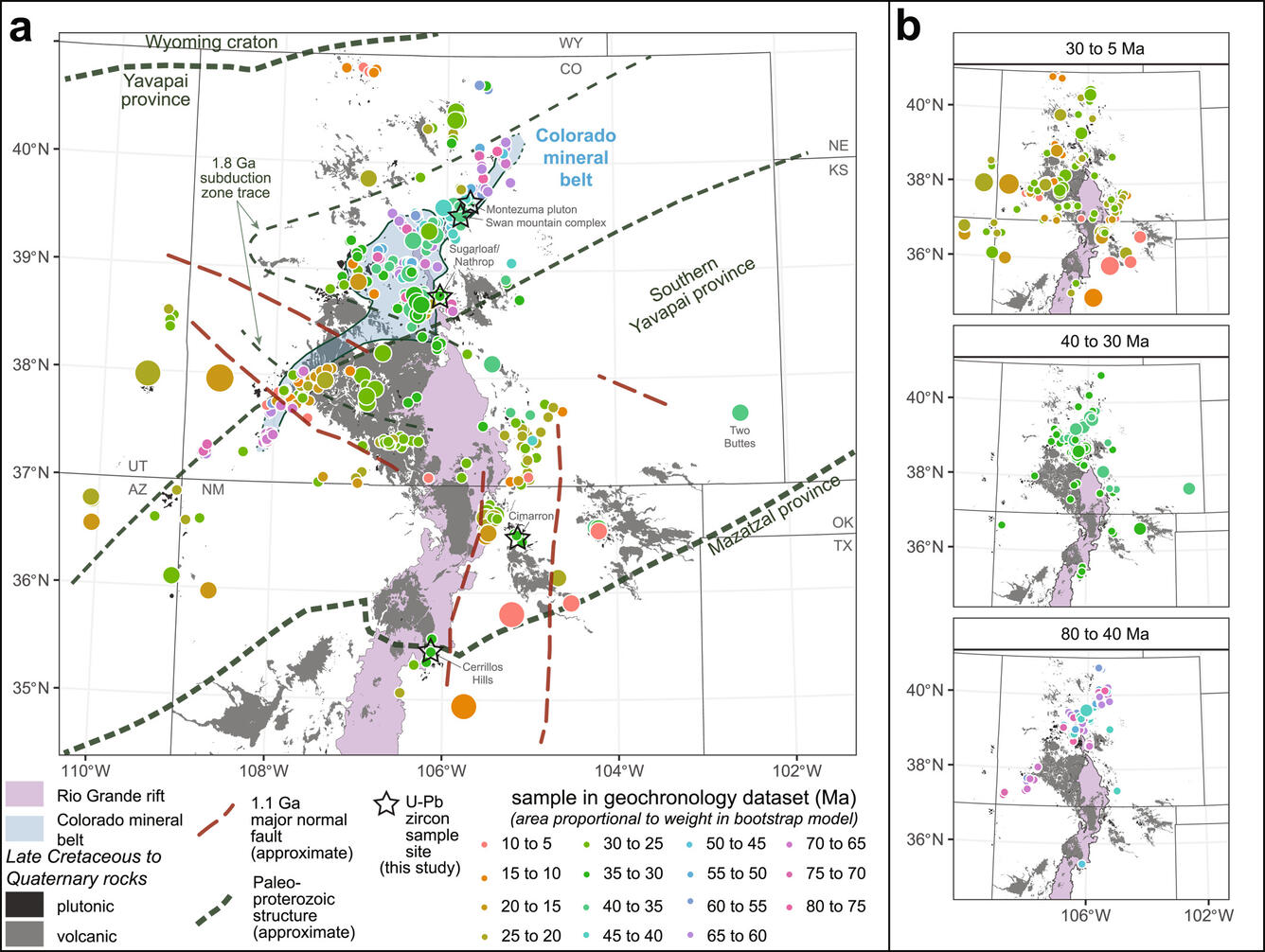 Magmatism map in Rocky Mountains
