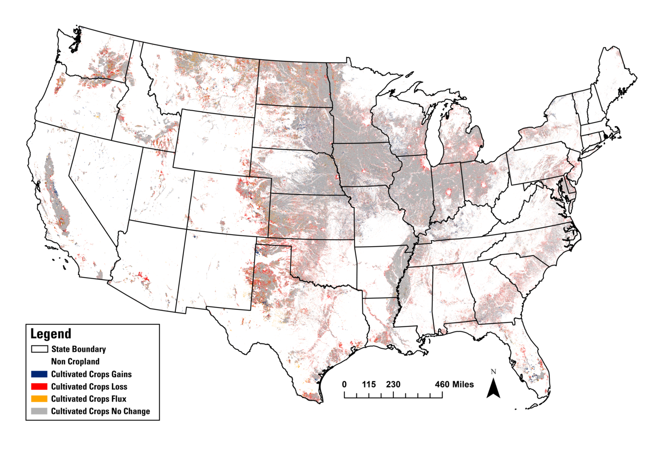 Map of the United States with most background in white but some areas colored in shades of gray and brown