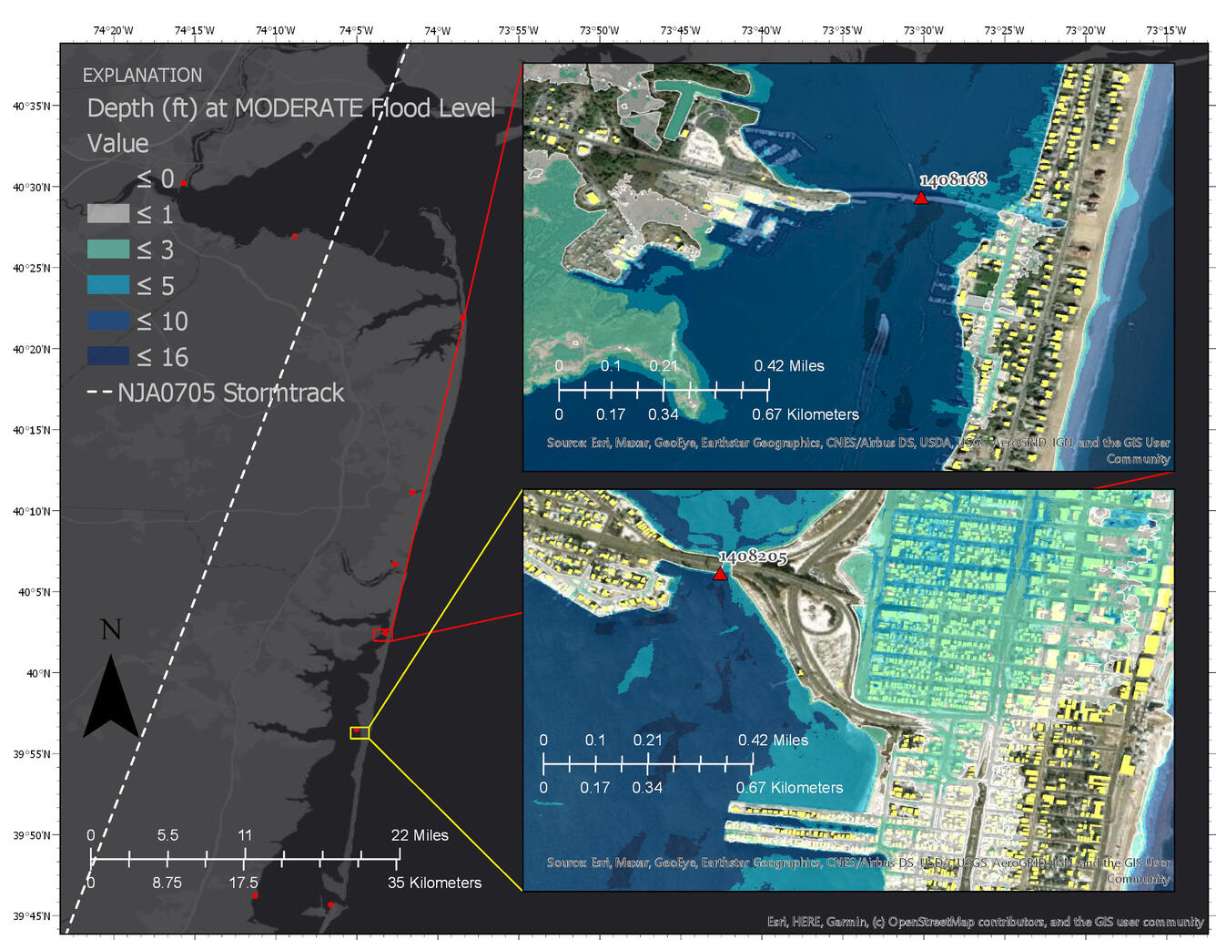Map of New Jersey communities at different flood levels