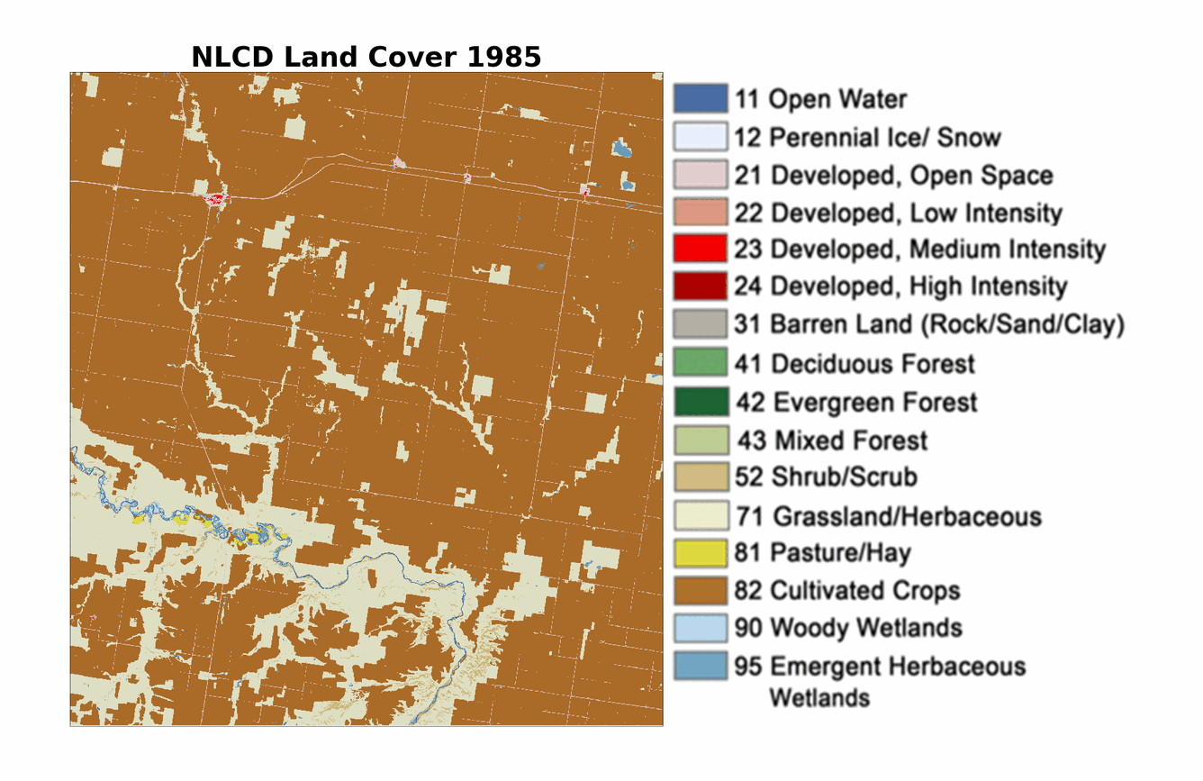 An animated map showing changes in mostly brown and tan with a legend to the right