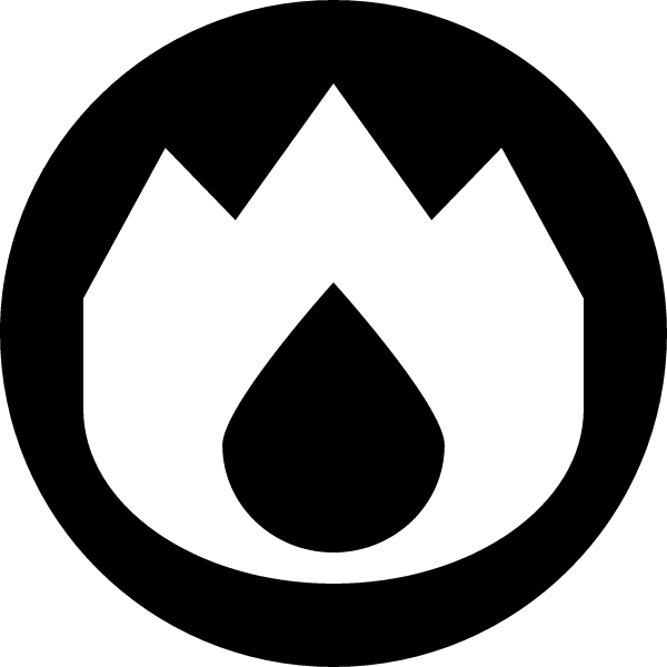 TNMCorps structure symbol for fire station; white flame on a round black background