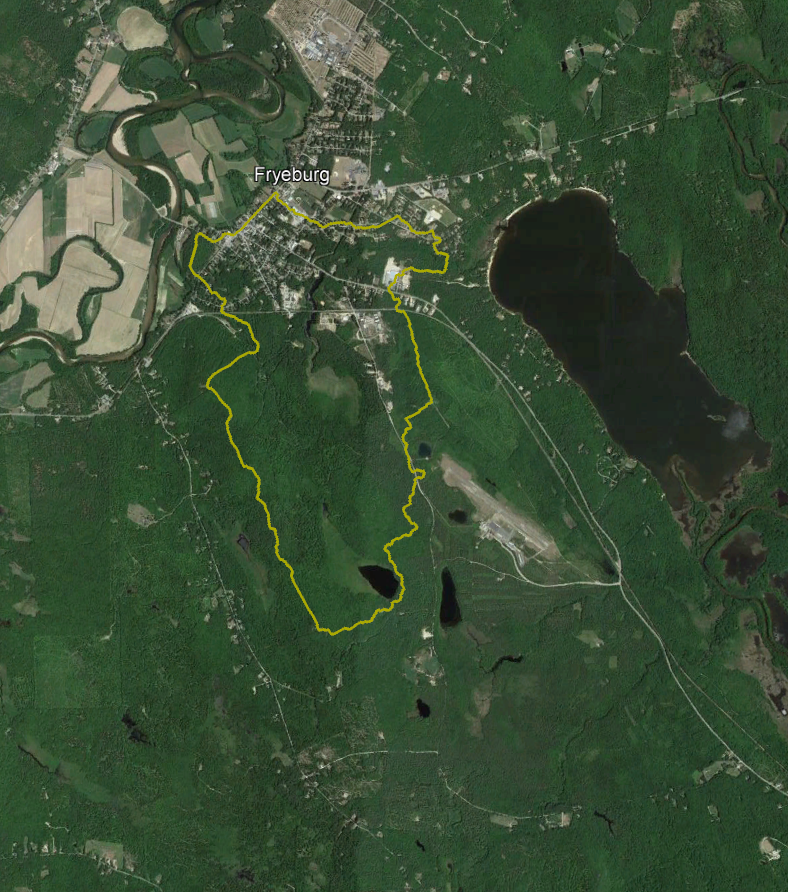 An aerial image of Freyburg, Maine