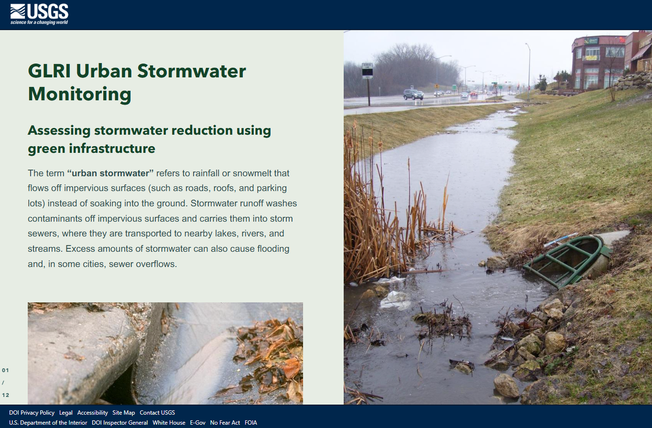 Screenshot of geonarrative cover including images of flooded ditches and storm drains.