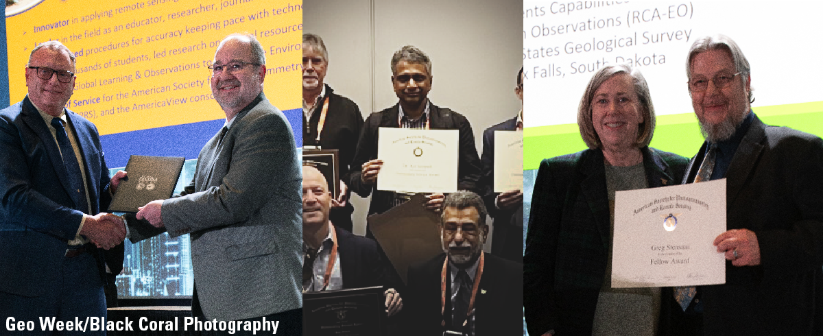 A collage of three men receiving awards