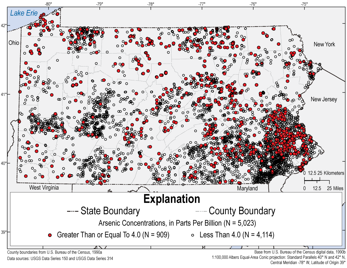 Wells shown as red, black, gray, and white dots within Pennsylvania