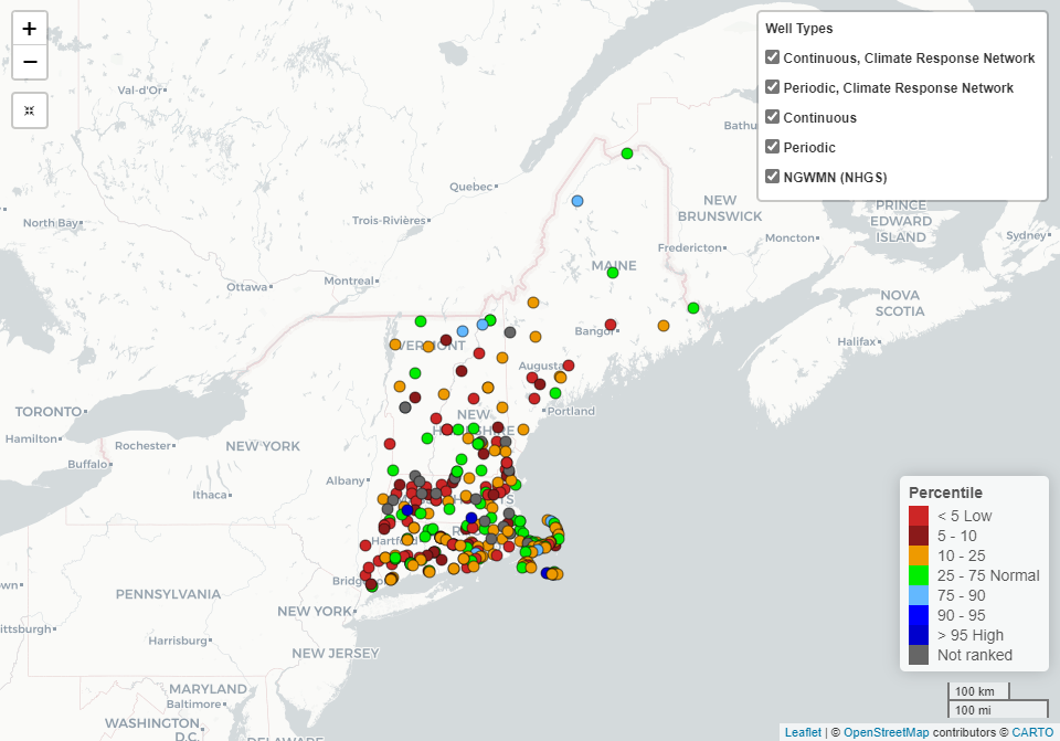 Map of Groundwater Levels in New England