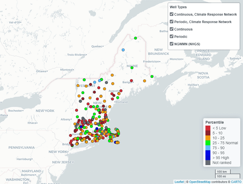 Map of Groundwater Levels in New England