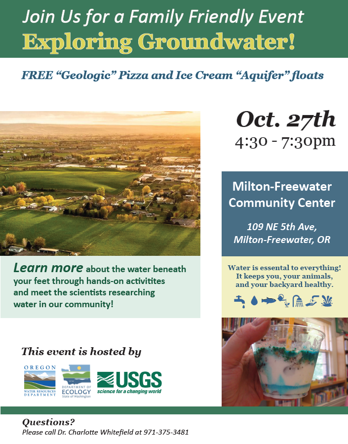 Event flyer: Join US for a family friendly event exploring groundwater free pizza and ice cream