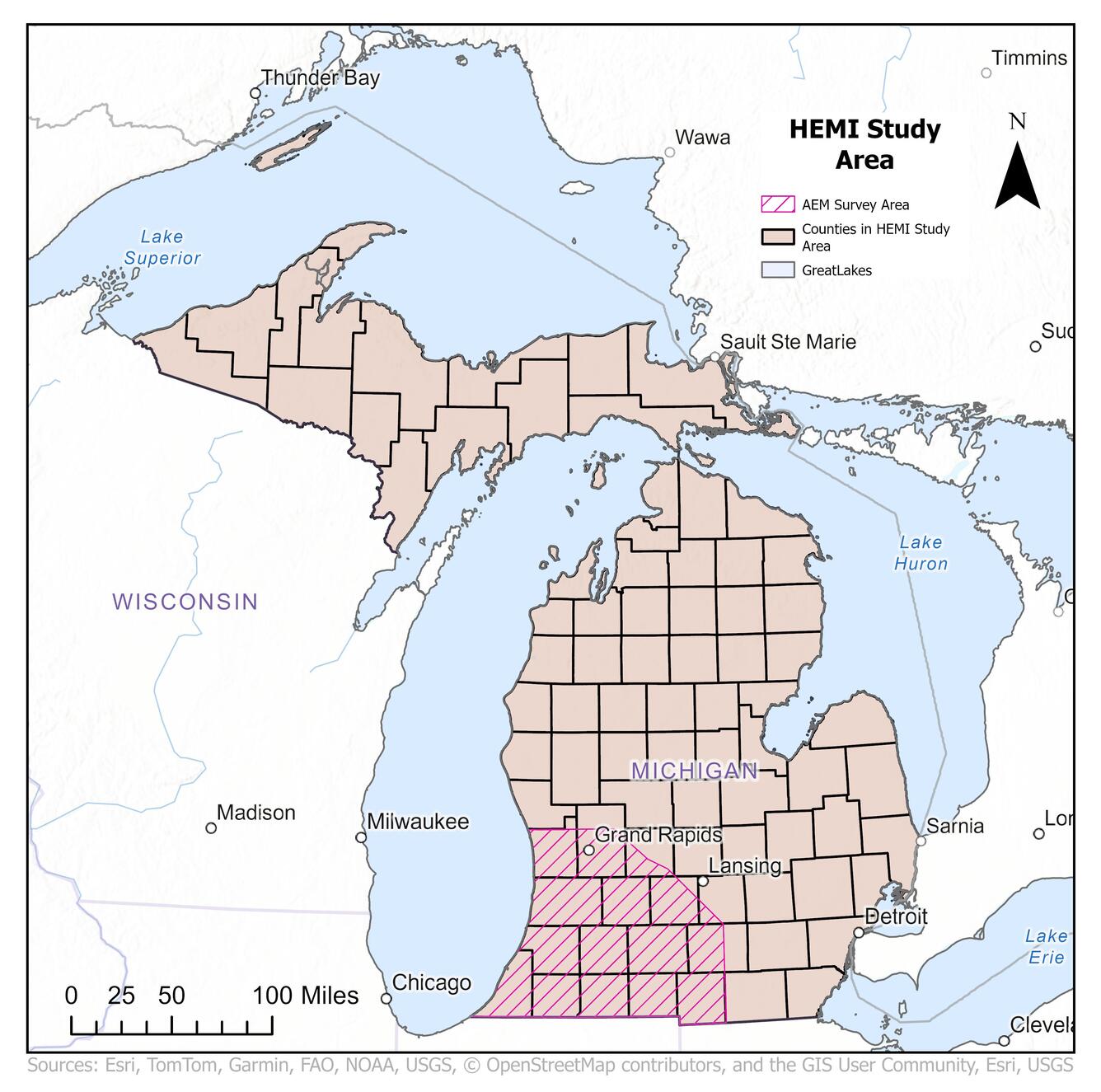 HEMI Study Area map of Michigan