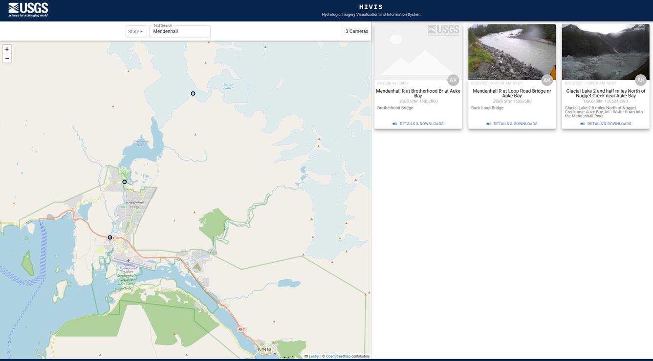 Screenshot of USGS HIVIS portal for Mendenhall Glacier.