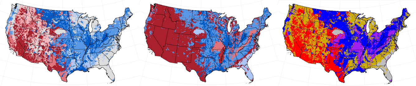 3 maps of the continental U.S.