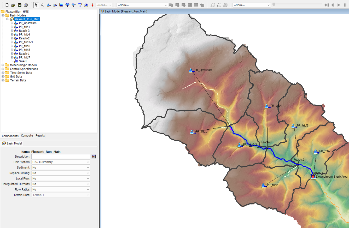 Image showing modeled area of potential flooding around the studied river