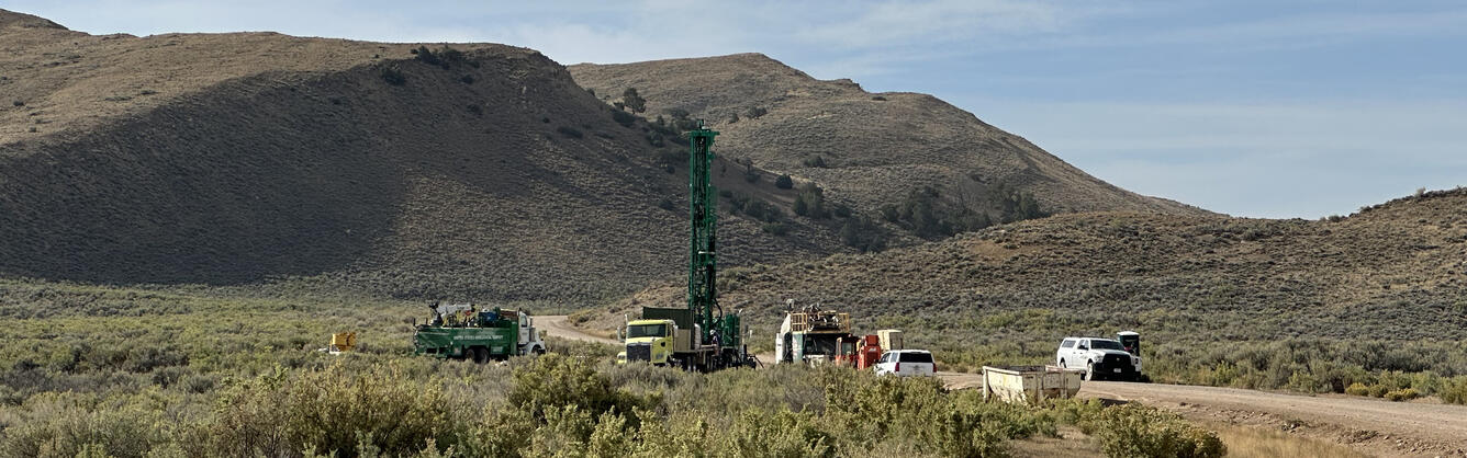 Drill rig along dirt road in the Hanna basin, Wyoming