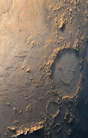 A happy face resemblance on Mars' surface.