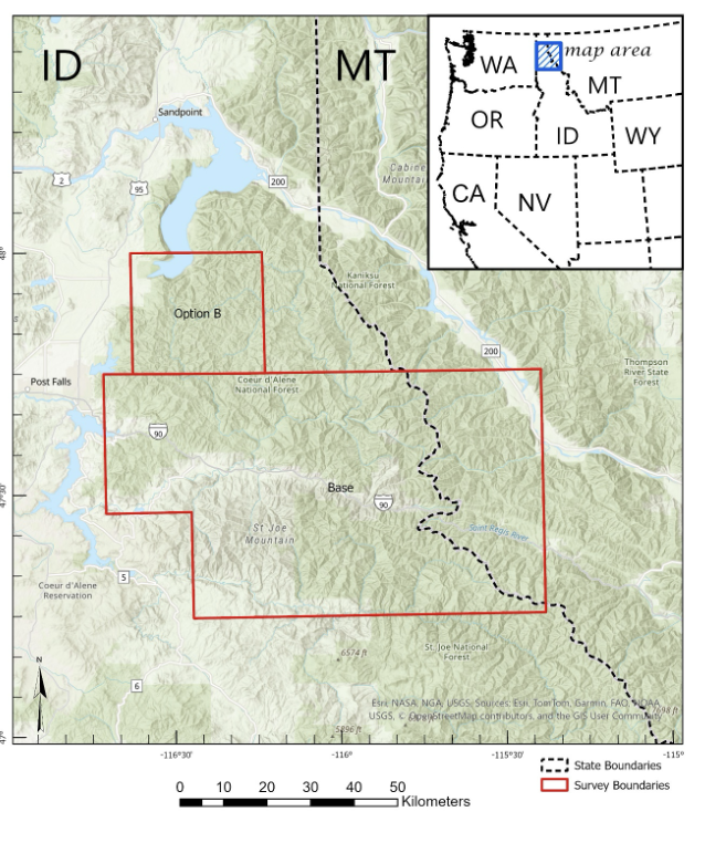 Map of Earth MRI Survey in Idaho and Montana