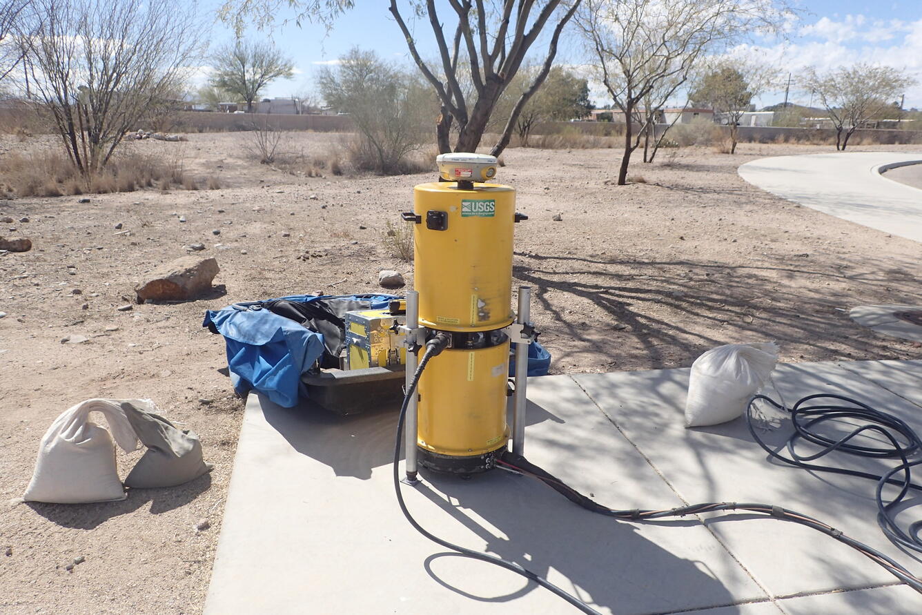 Photo of absolute gravimeter at Paeo de las Iglesias Park, along the Santa Cruz River, Tucson, Arizona