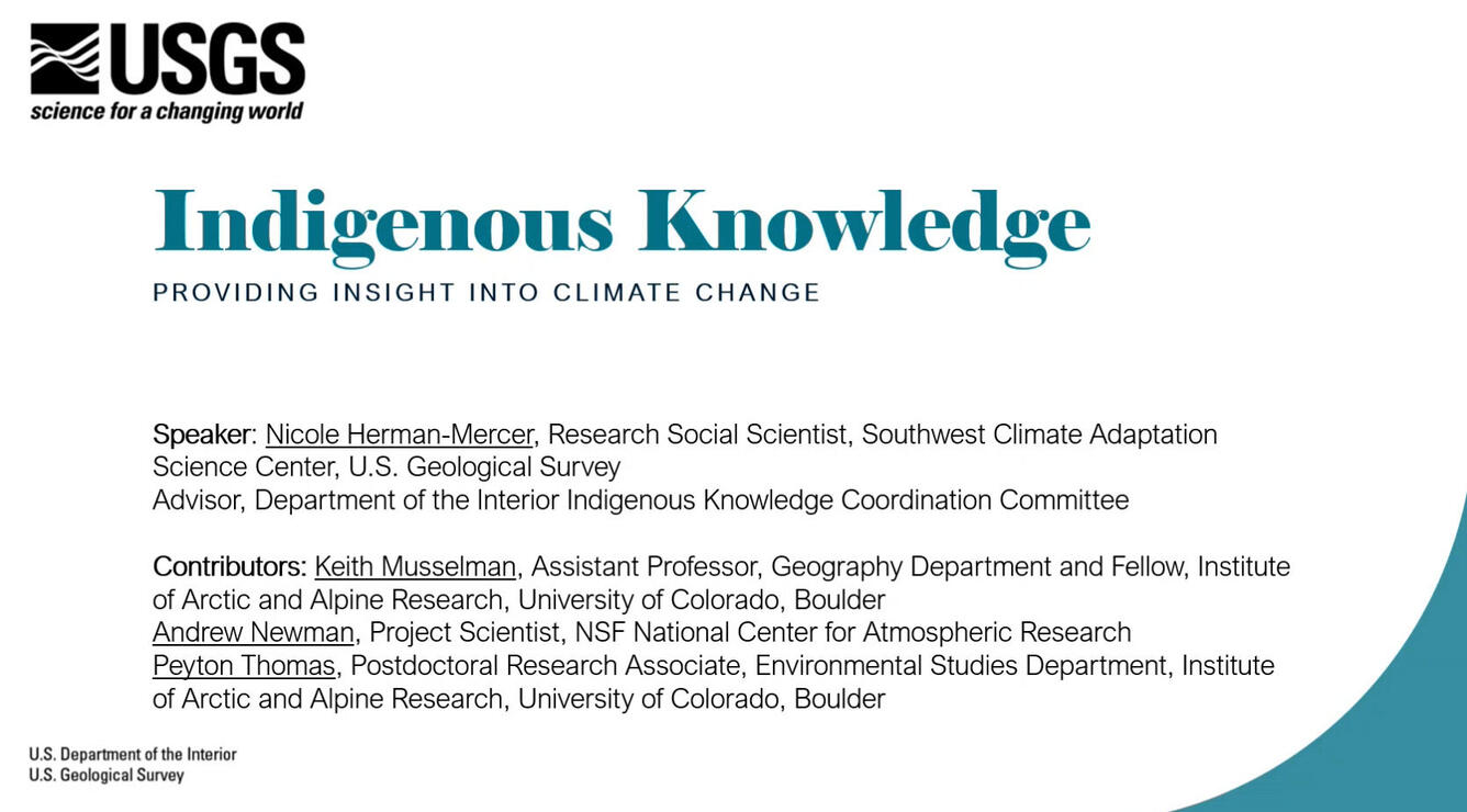 Title slide for EMA Friday's Findings webinar: Indigenous Knowledge - Providing Insight into Climate Change