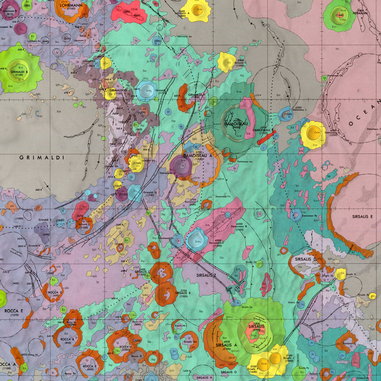 Inset of USGS IMAP 740: Geologic map of the Grimaldi quadrangle of the Moon