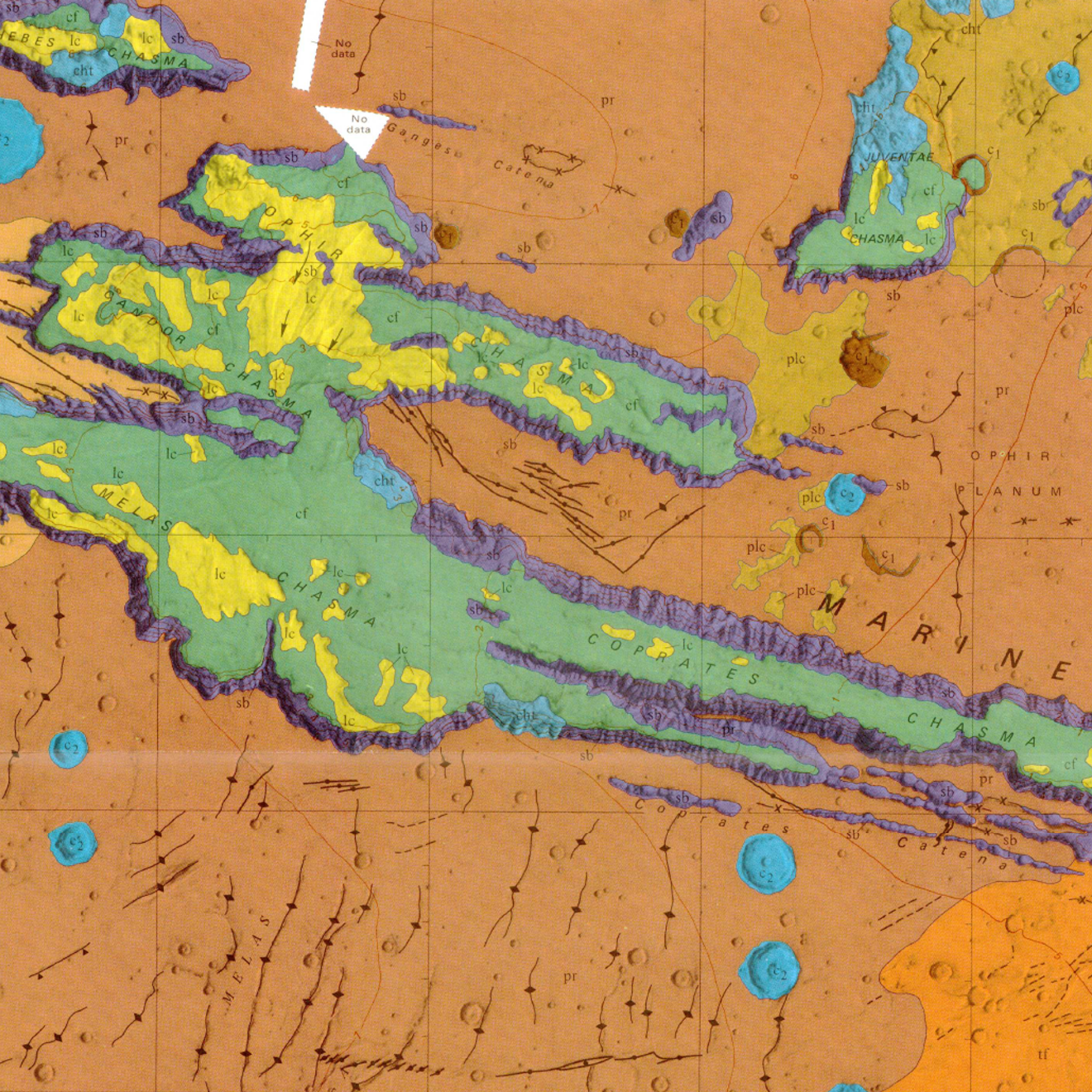 Inset of USGS IMAP 897: Geologic map of the Coprates Quadrangle of Mars