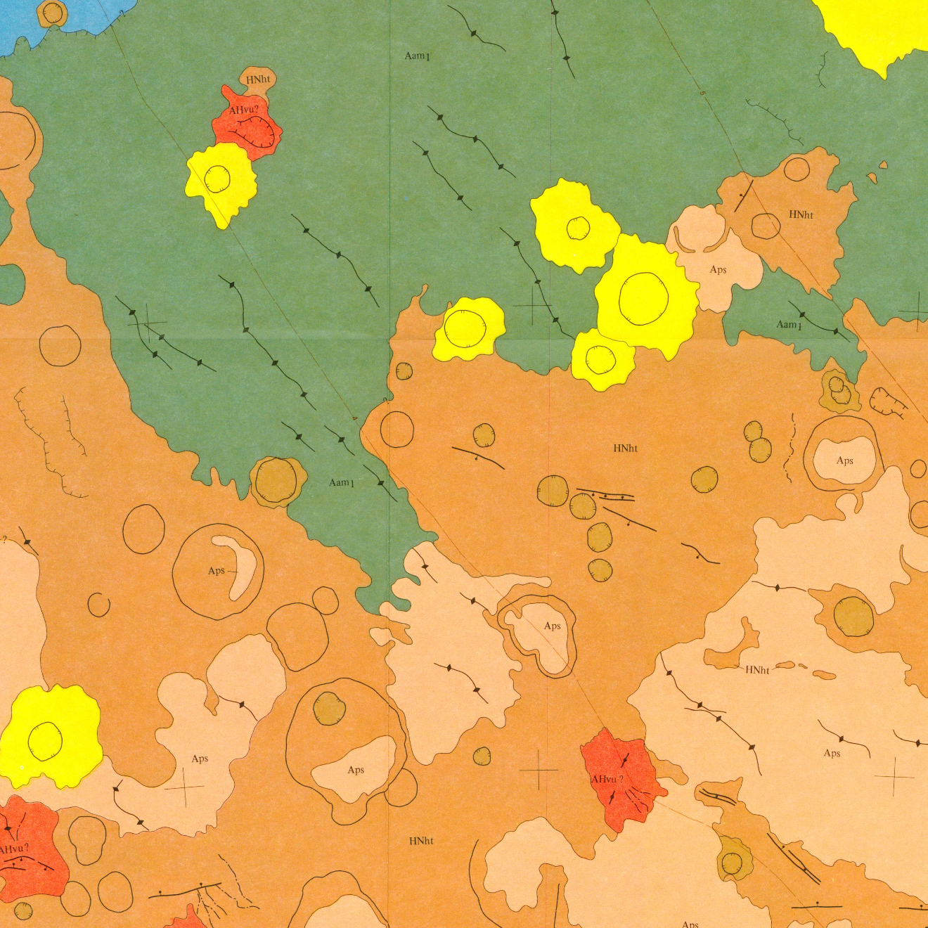 Inset of USGS IMAP 1281: Map showing lava flows in the northeast part of the Phaethontis Quadrangle of Mars