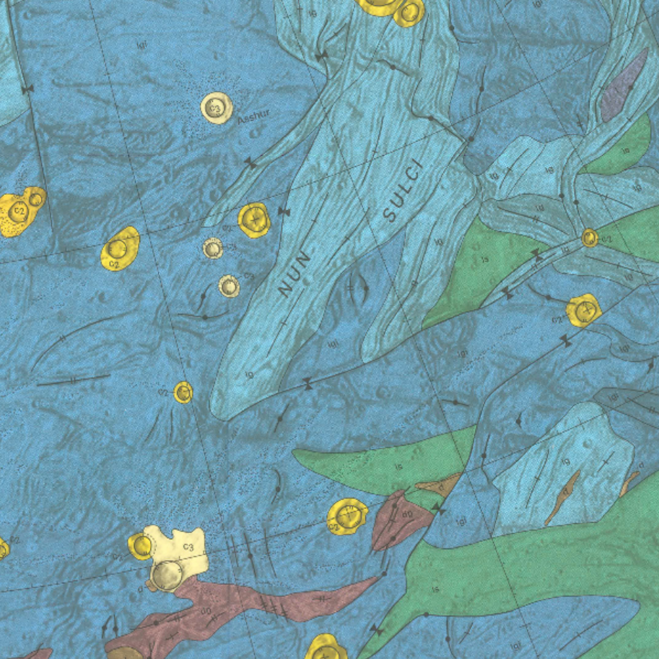 Inset of USGS IMAP 2459: Geologic map of the Perrine (Jg-2) and Nun Sulci (Jg-5) quadrangles of Ganymede