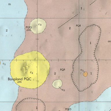 Inset of USGS IMAP 678: Geologic map of the Bonpland PQC region of the Moon