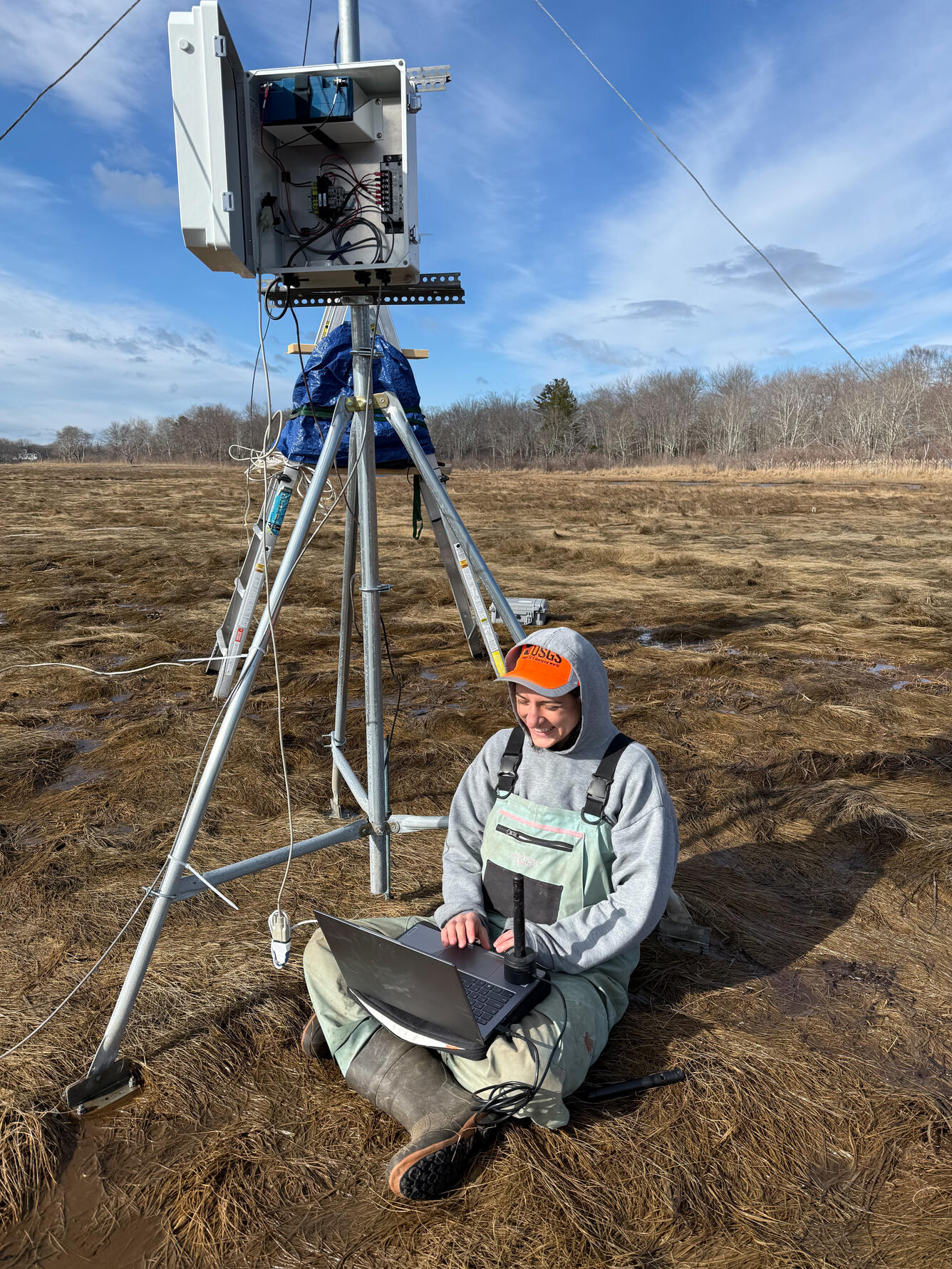 Scientist doing fieldwork in a coastal wetland