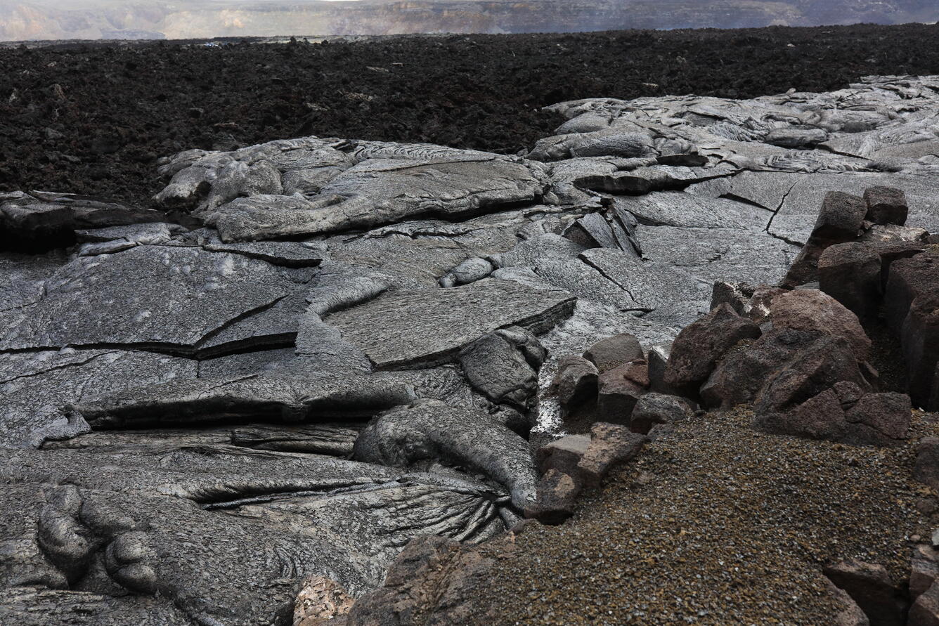 Color photograph of cooled lava flows