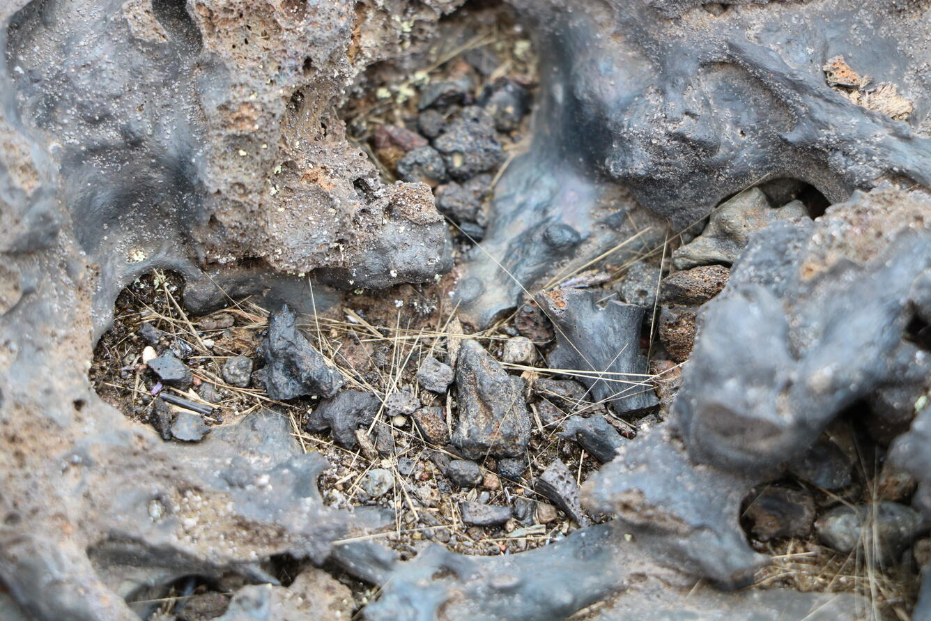 Strands of volcanic glass on the ground