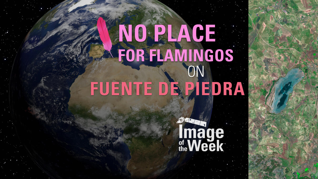 Predominantly, an image of Earth, with a satellite image on the left side and text on top of the Earth image