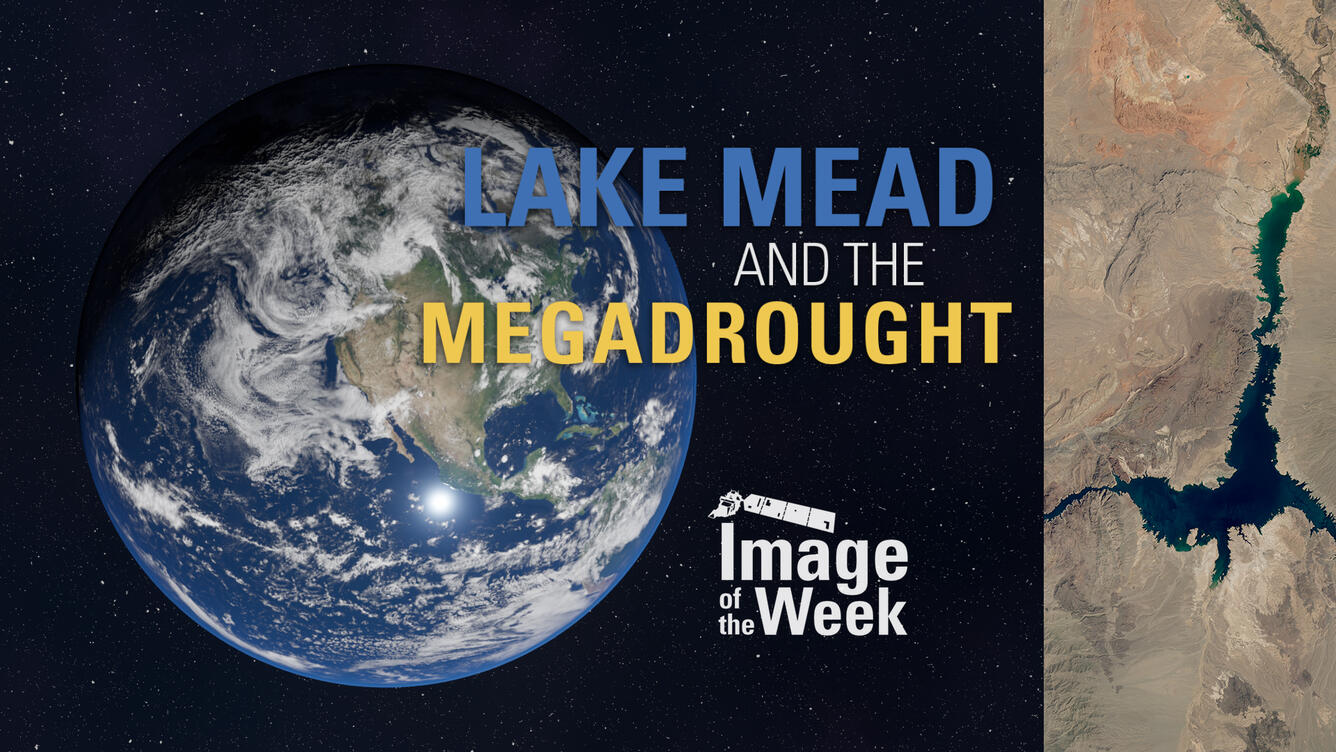Image of Earth, satellite image of Lake Mead, logo, title
