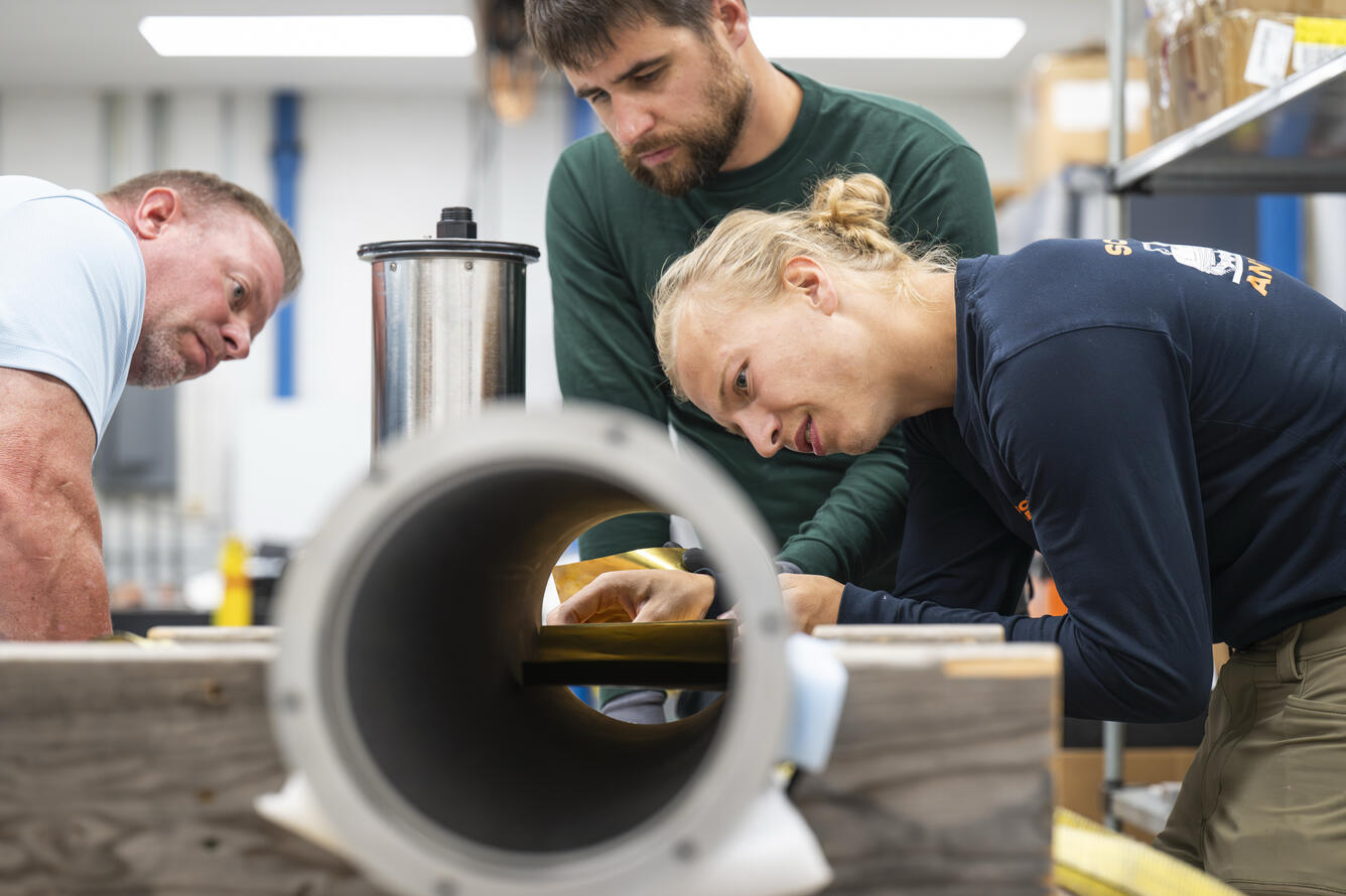 Assembling a seismometer at the Physical Sciences Laboratory in Stoughton.