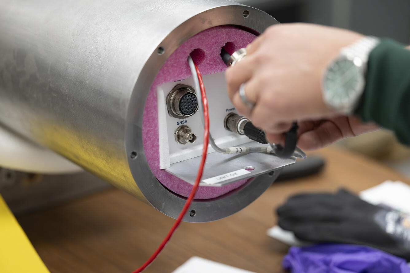 A photo of the seismometer being assembled. 
