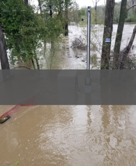 Flood Information and Coordination image card media with centered grey text box. 