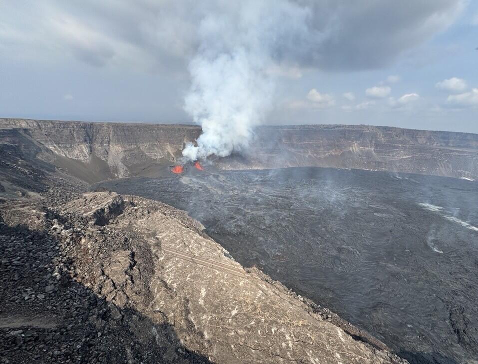Color photograph of eruption in caldera