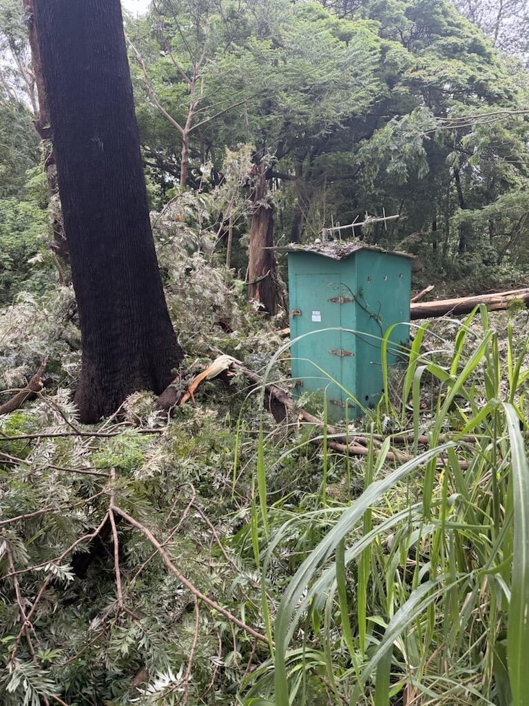 stream gage with damaged roof from Hurricane Lala