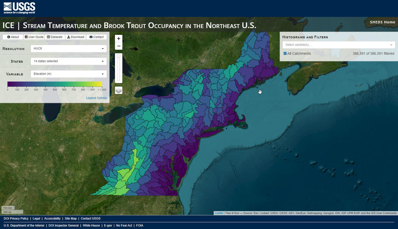 Homepage of the Interactive Catchment Explorer website