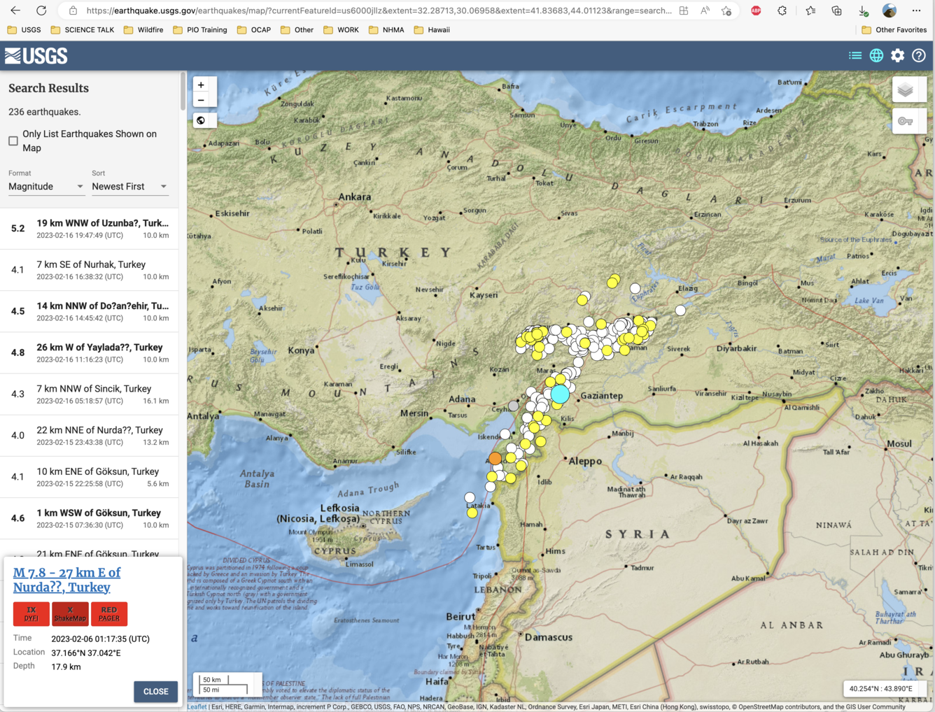 Interactive aftershock map