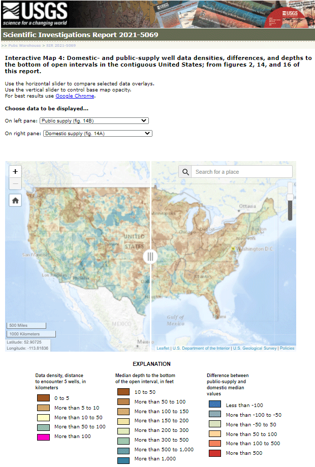 Map of a typical depth to the bottom of wells in the conterminous United States