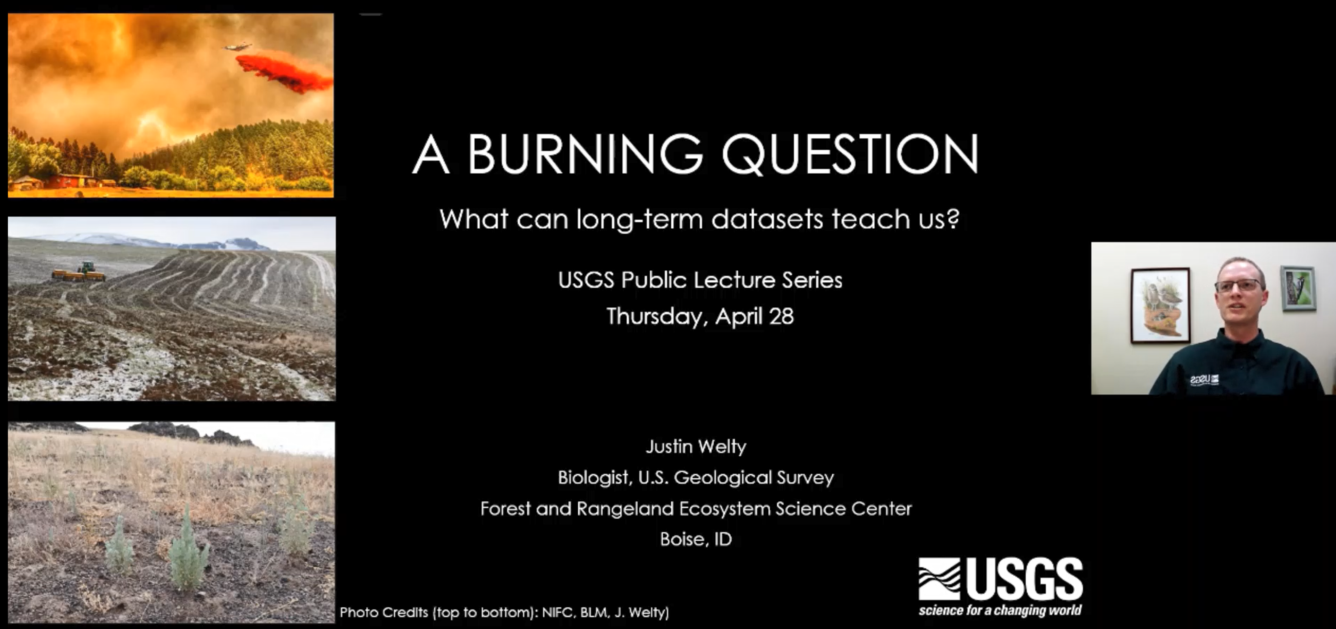Screenshot of video call showing title screen: A Burning Question