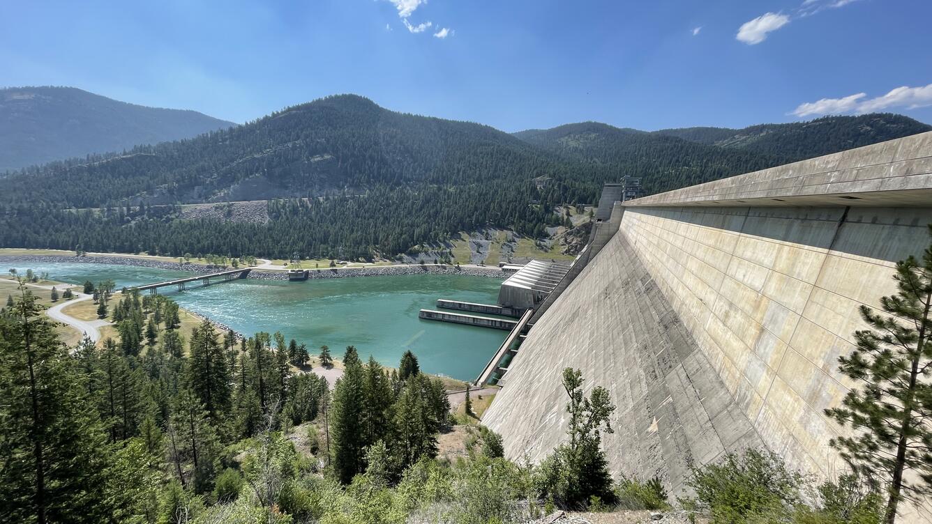 Looking west across Libby Dam face