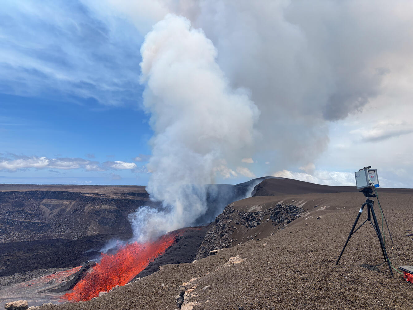 Color photograph of instrument on crater rim