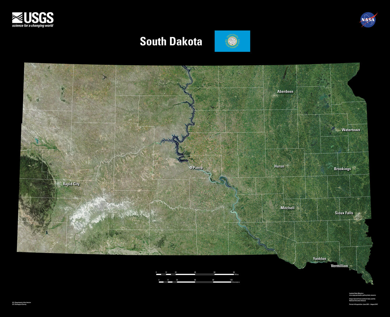 Color Landsat 8 image of South Dakota