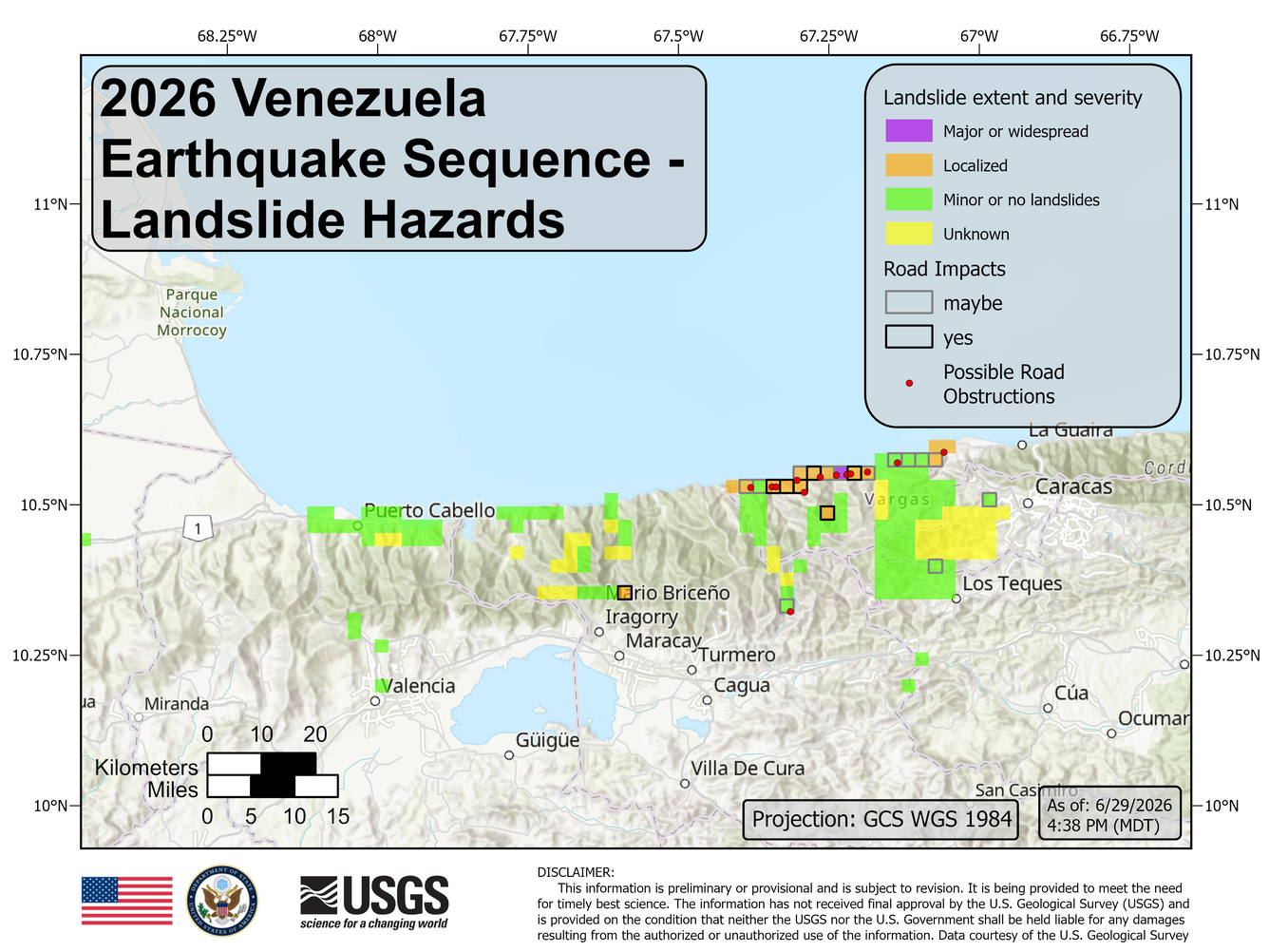 Map of road impacts from landslides