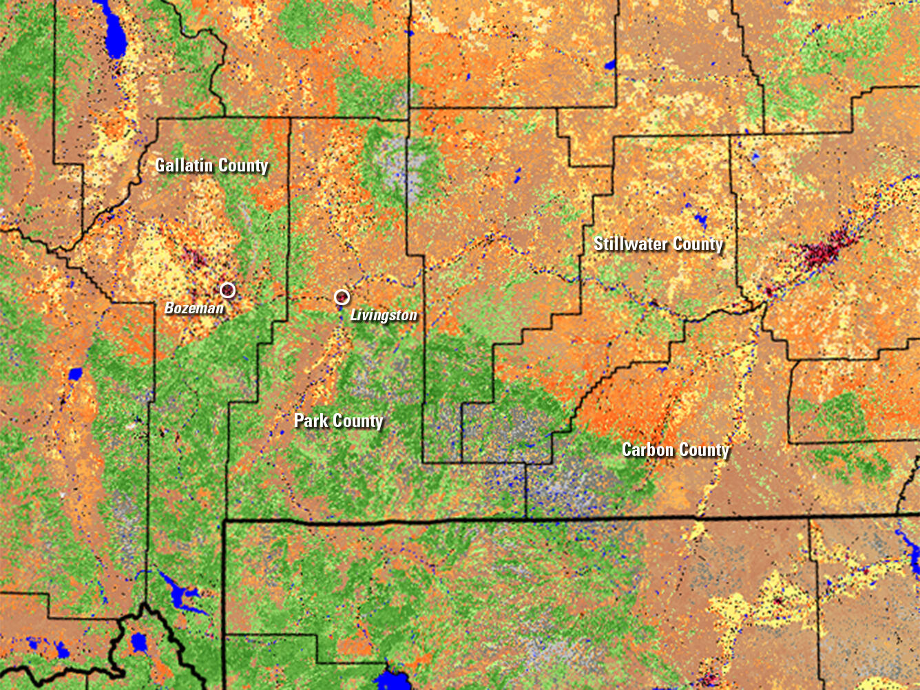 A map of four Montana counties