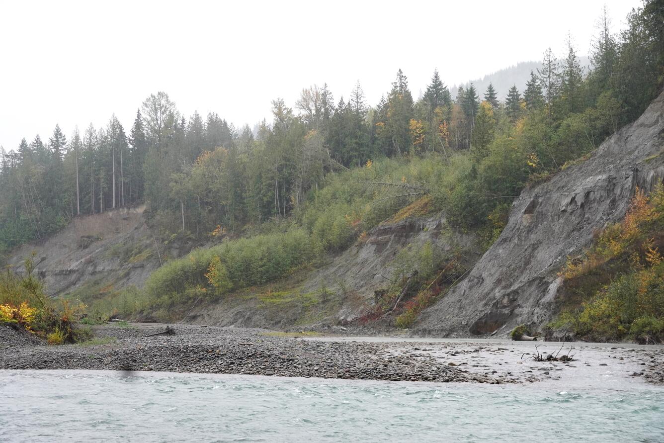 Several landslides above a river