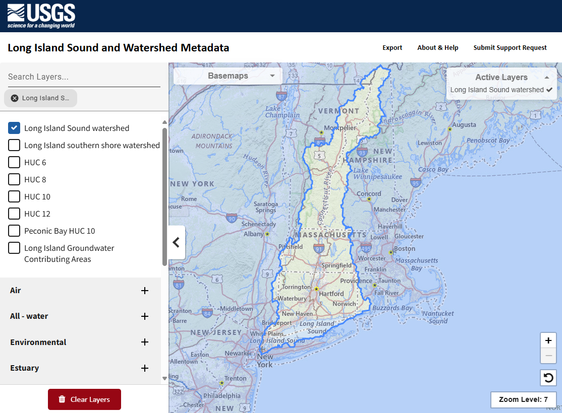 The Long Island Sound and Watershed Metadata Map Application