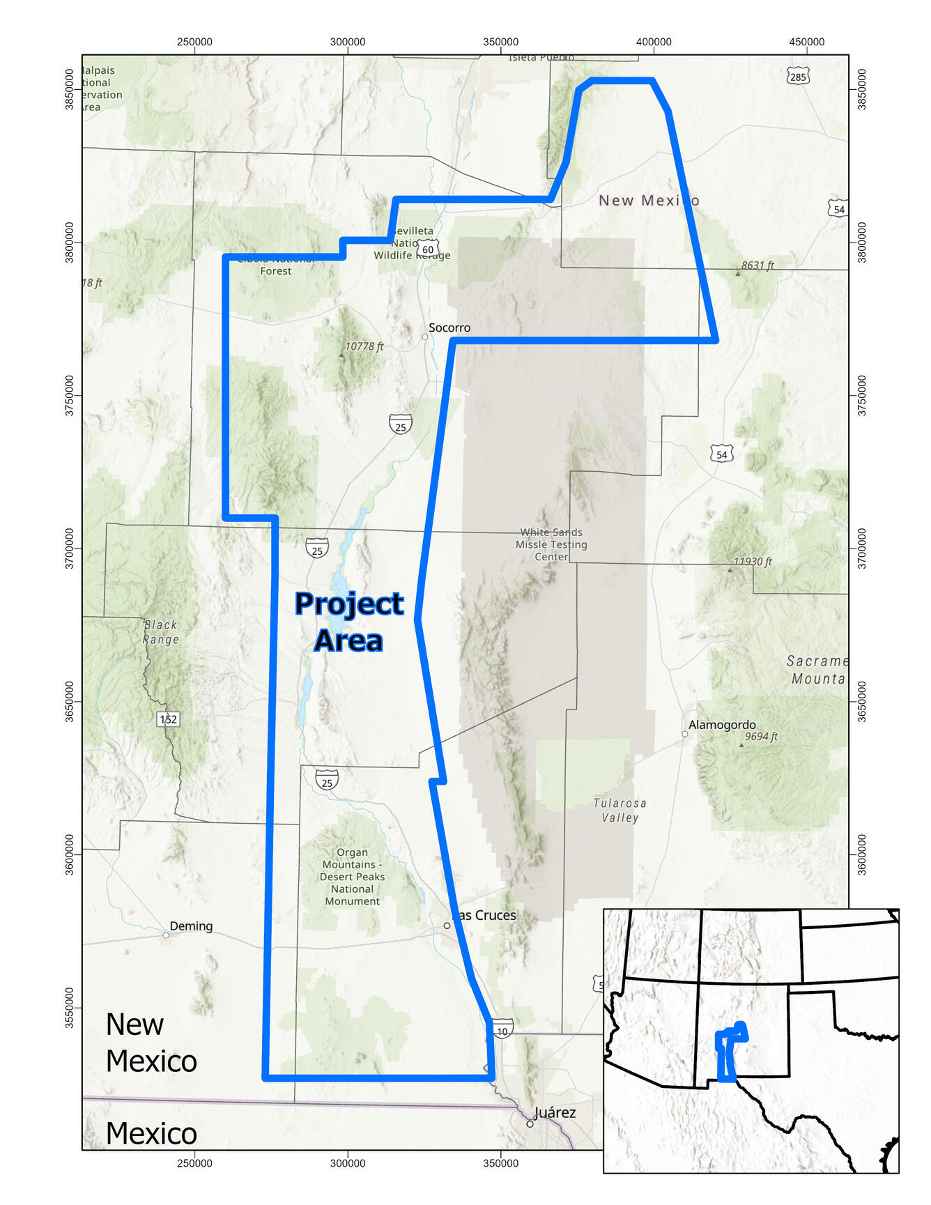 map showing location of low-level flights in New Mexico