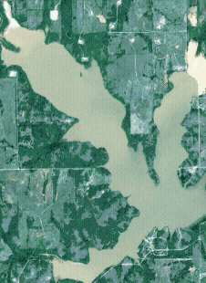 Satellite data showing flooding extents before and after a 6 feet lake level rise in Lake Fuqua, Oklahoma following the flood